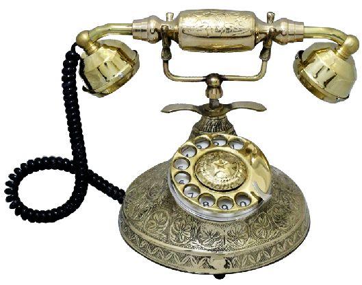 Brass colour vintage table phone with leaf design