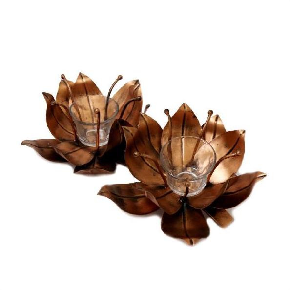 Brown colour lotus candle stands, Color : Copper