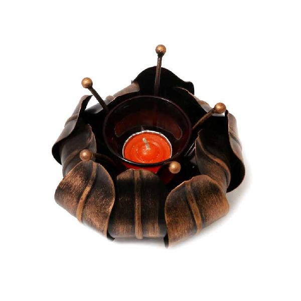 Brown colour lotus metal candle stand