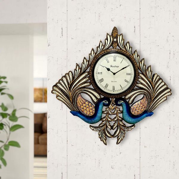 Kite shape double peacock wall clock