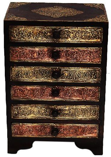 Long Six drawer brass work wooden box