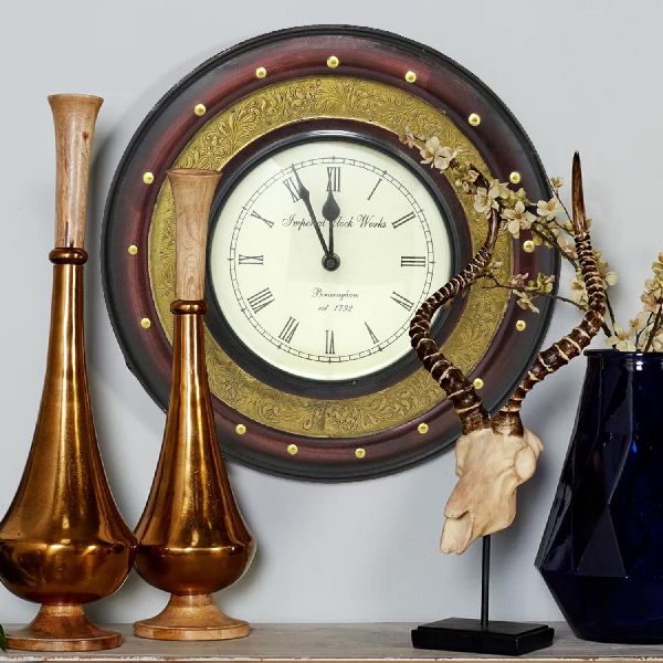 Multicolour brass carving work wall clock