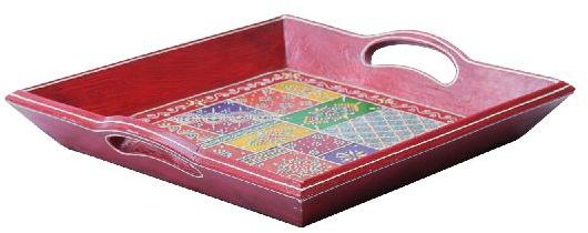Pink colour handpainted wooden tray