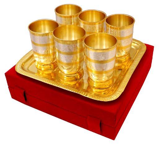 Six glass set of beautiful work with tray
