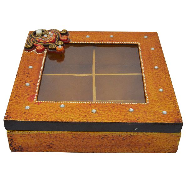 Wood and paper mache dry fruit box with kundan work