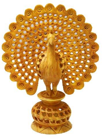 Wooden dancing peacock showpiece, Color : Brown