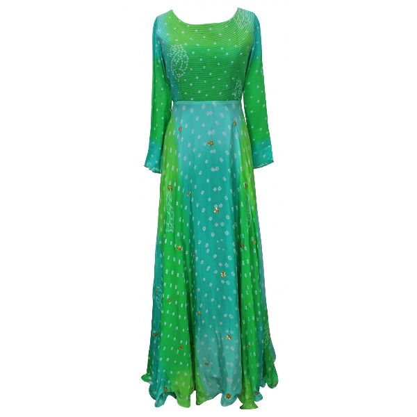 BANDHNI SILK DRESS WITH QUILTED BODICE