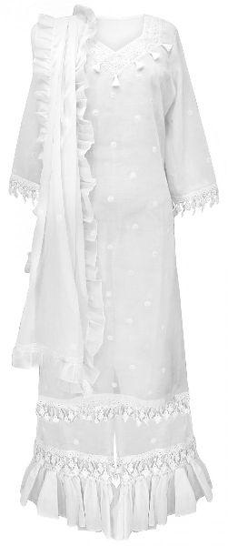 Delicate White Embroidered Lucknow Suit