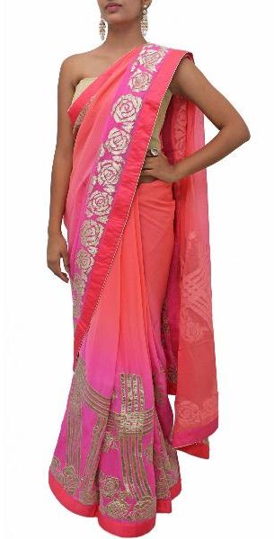 Lame Roses Candy Cocktail Georgette Saree