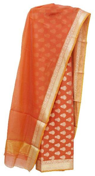 ORANGE BANARSI UNSTITCHED SUIT