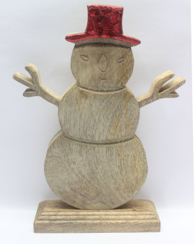 Wooden Snowman with Red Hat