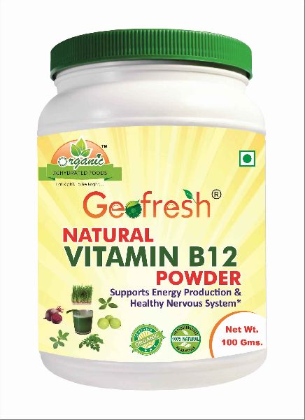 Geofresh Natural vitamin B12 powder, Certification : Organic, FSSAI, ISO 22000:2005