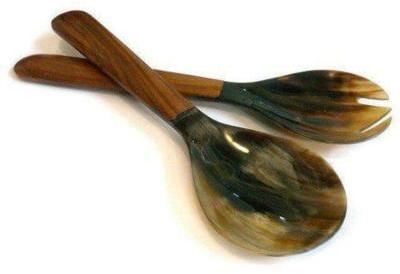OX HORN Horn salad set SPOON WITH WOODEN HANDLE