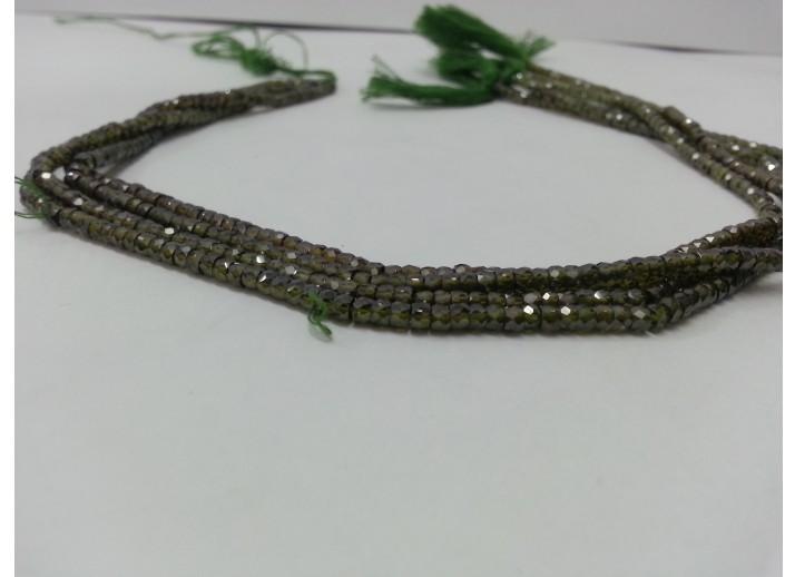 Dark Green Cubic Zirconia Faceted Rondelle Beads Strand