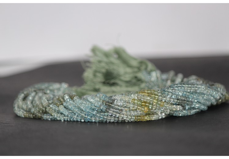 Multi Moss Aquamarine Smooth Rondelle Beads