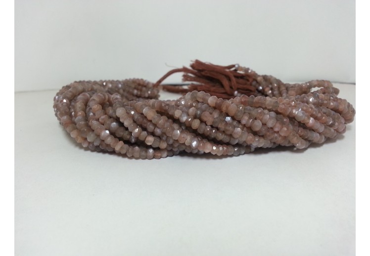 Natural Chocolate Coffee Moonstone Faceted Rondelle Beads Strand
