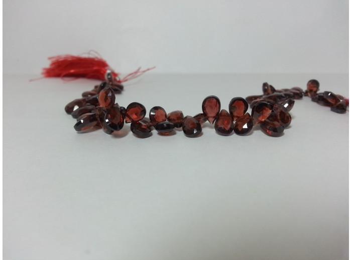 Natural Red Garnet Faceted Pear Briolette Beads Strand