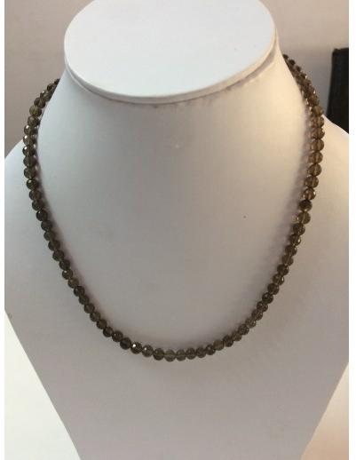 Quartz Faceted Round Beads Necklace with Silver Clasp