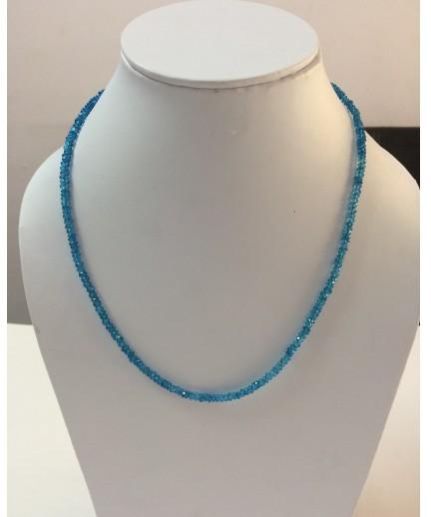 Swiss Blue Topaz Faceted Rondelle Beads Necklace With Clasp