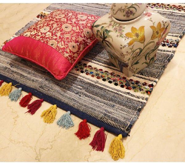 Rectangular Cotton Denim Rag Woven Rug, for Bathroom, Home, Office, Size : 2x3feet