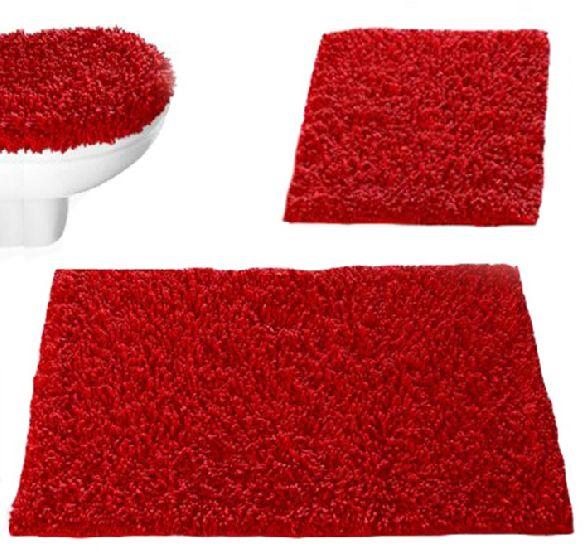 Lisa Cotton Red Bath Mat Set, Pattern : Plain