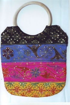 Cotton Embroidery Sequence Ladies Handbag