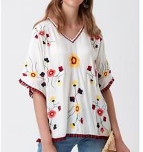 women embroidered top v-neckline half sleeves soft fabric comfortable summer wear