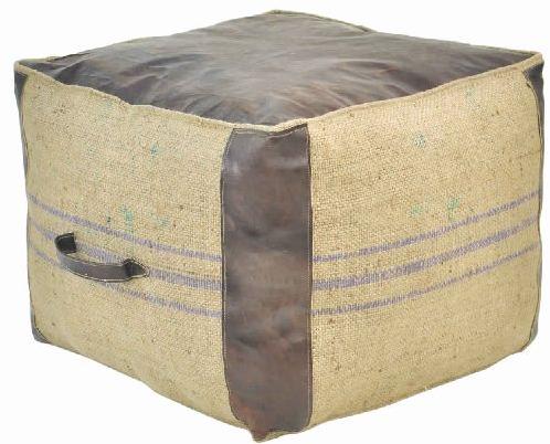 LEATHER and JUTE CUBE OTTOMAN