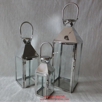 Silver Steel Glass Lantern