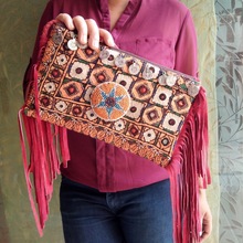 Channi Cotton Fabric leather tassel bags, Size : 17 Cm x 28 Cm
