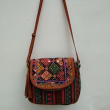Channi Cotton with suede Leather Tassel Clutch Bag, Size : 22 Cm x 24 Cm