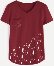 V Neck Tshirt with Pocket Printed, Age Group : Adults