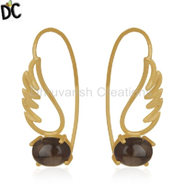 14K Gold Plated Silver Angel Wing Designer Hook Earring
