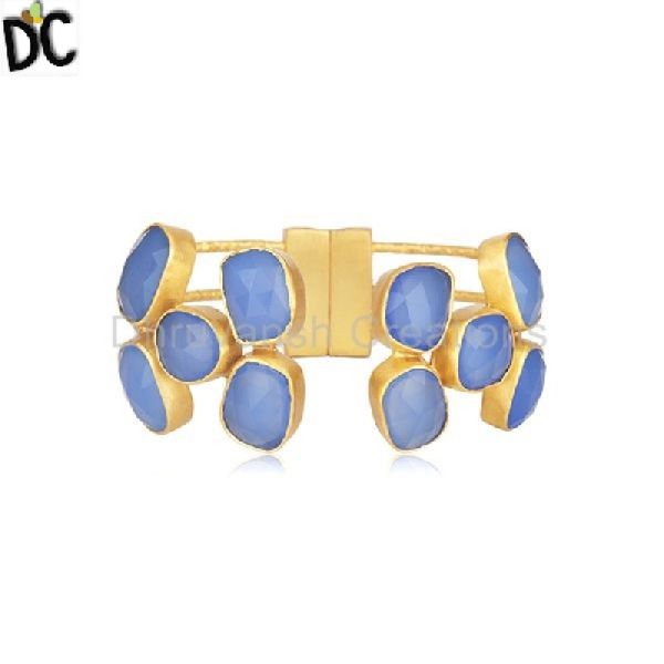 Brass Gold Plated Fashion Gemstone Cuff Bracelet