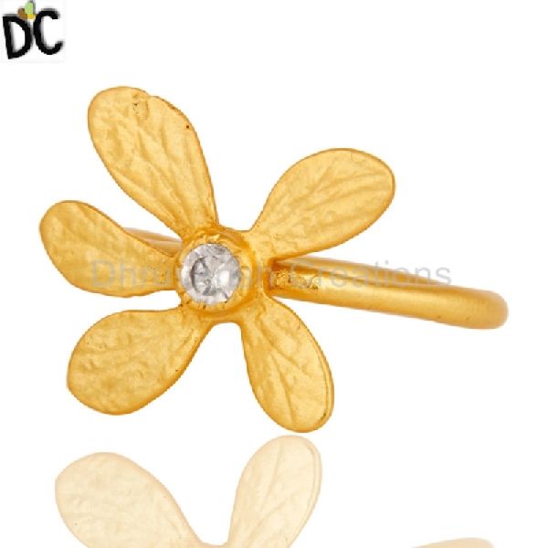 Gold Plated 925 Streling Silver Zircon Flower Ring