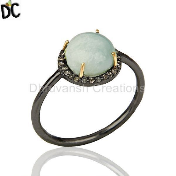 Larimar Gemstone 925 Silver Diamond Ring, Color : Gold, Black