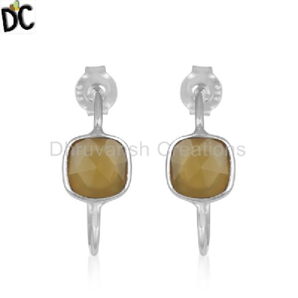 Yellow Chalcedony Gemstone Fine Silver Earrings