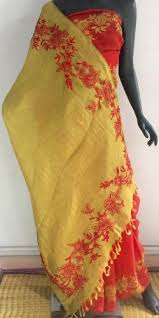 Fancy Embroidered Tissue Linen Sarees, Feature : Anti-wrinkle