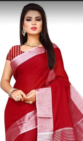 Plain Simple Linen Sarees, Feature : Skin Friendly