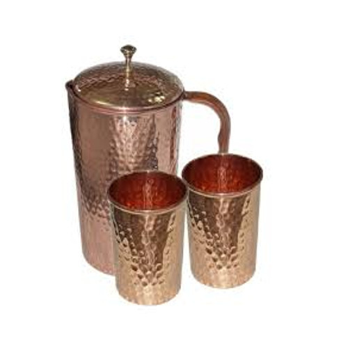 Hammered Copper Glass With Jug, Storing Capacity : 3 litre