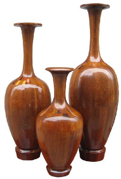 Polished Wooden Vase, for Home Decor, Pattern : Plain