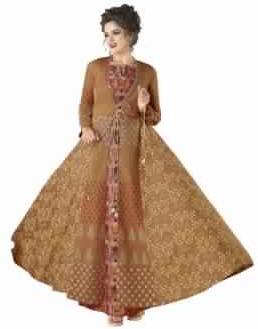 Cotton Gown Long Wear Brown Dress Printed Gown