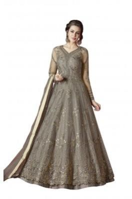 Grey Color Dress Net Semi Stiiched Salwar Suit