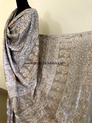 Beige Lucknowi Chikankari Saree – Dress365days
