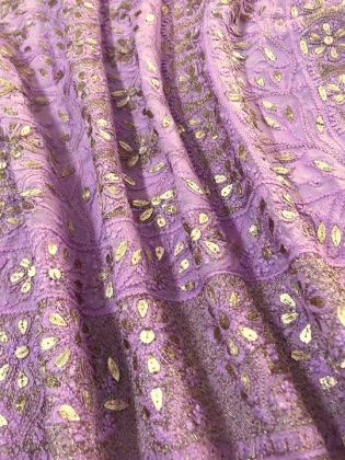 Pinkish Purple Gota Patti Lucknowi Chikankari Sui