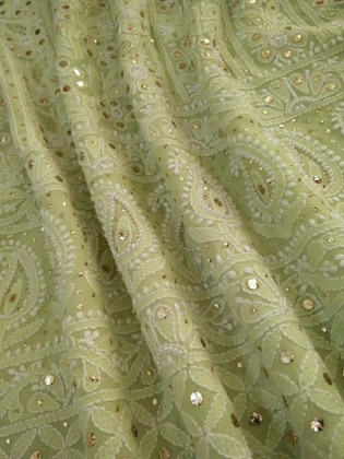 Pista Green Mukaish and Pearl Work Lucknowi Chikankari Suit