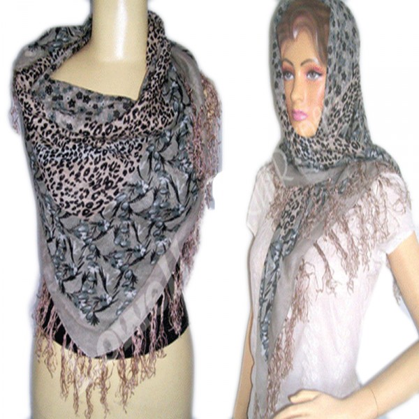 ANIMAL PRINTED COTTON VIOLE SCARF