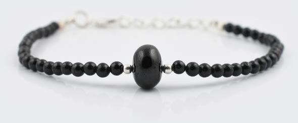 Black Spinel Rondelle Round Beads Bracelet