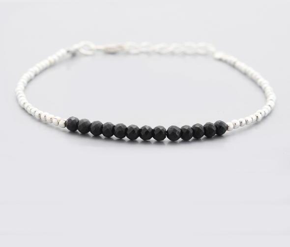 Black Spinel Roundel Beads Bar Bracelet