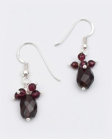 Garnet Beads Dangle Earrings with Silver